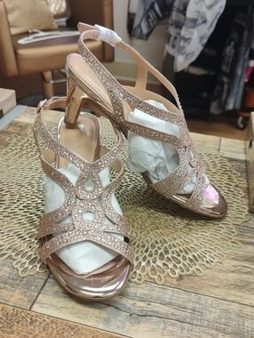 Glitter Strappy Slingback Heels - Rose Gold